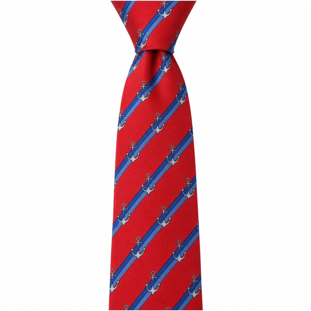 HERMÈS Vintage Red Blue Anchor Nautical Silk Necktie Made in France Men's Tie